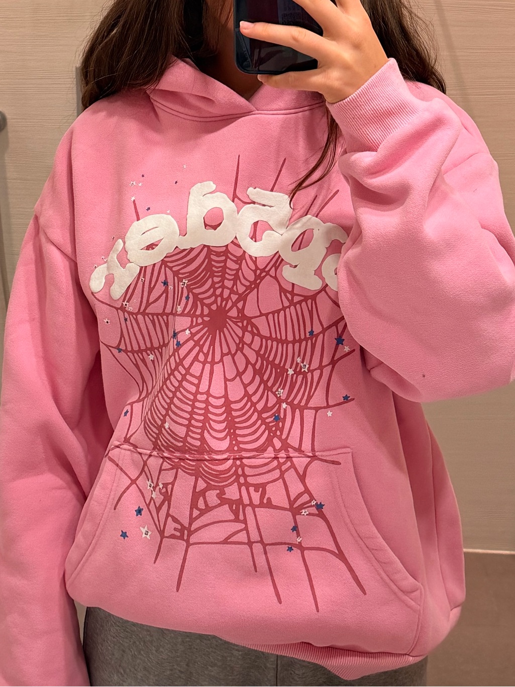 Unisex Spider Sean John Pink Graphic Hoodie Sweater With Spiderweb Motif